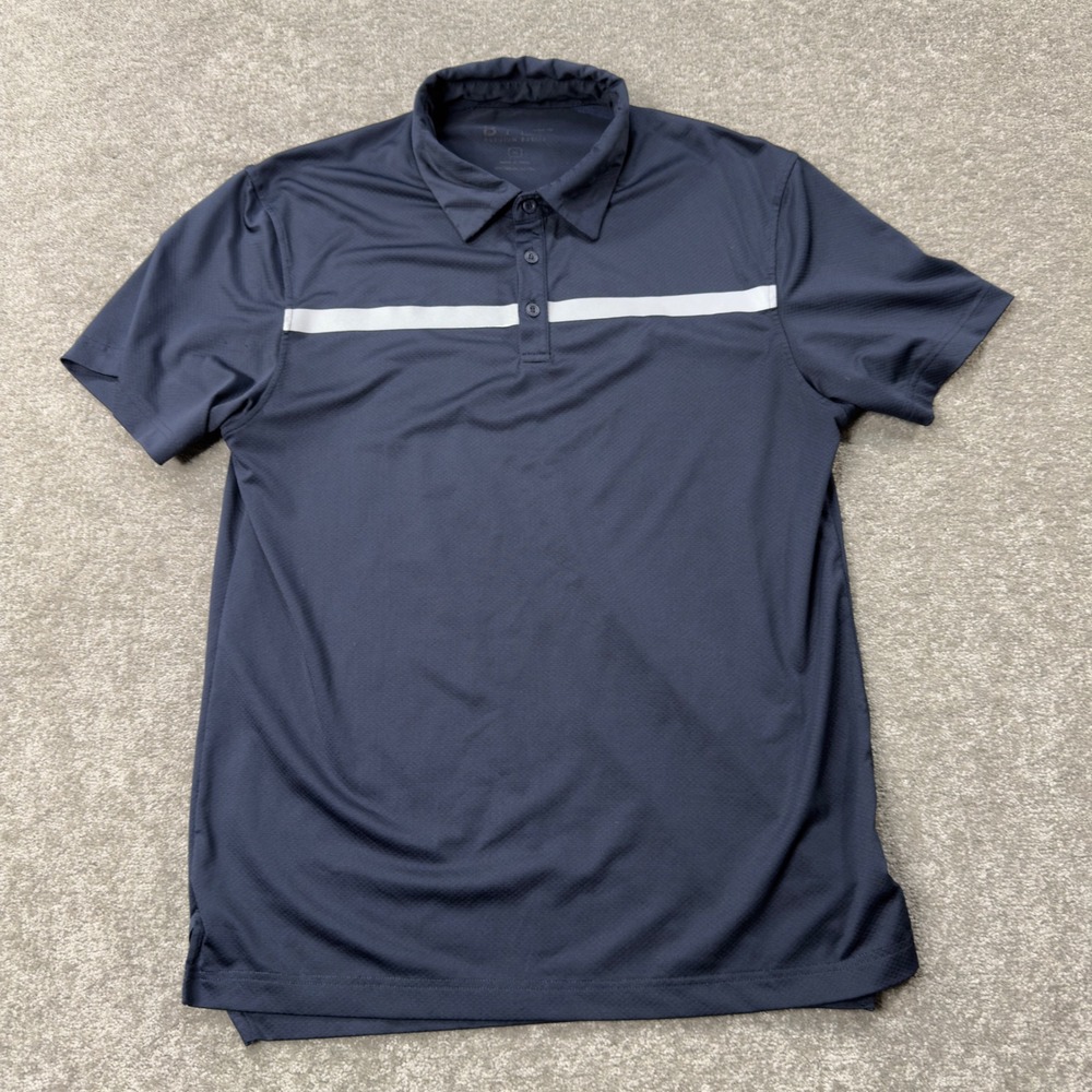 BYLT Premium Basics Polo Shirt Mens‎ M Navy Blue White Stripe PRP SS POLO STP